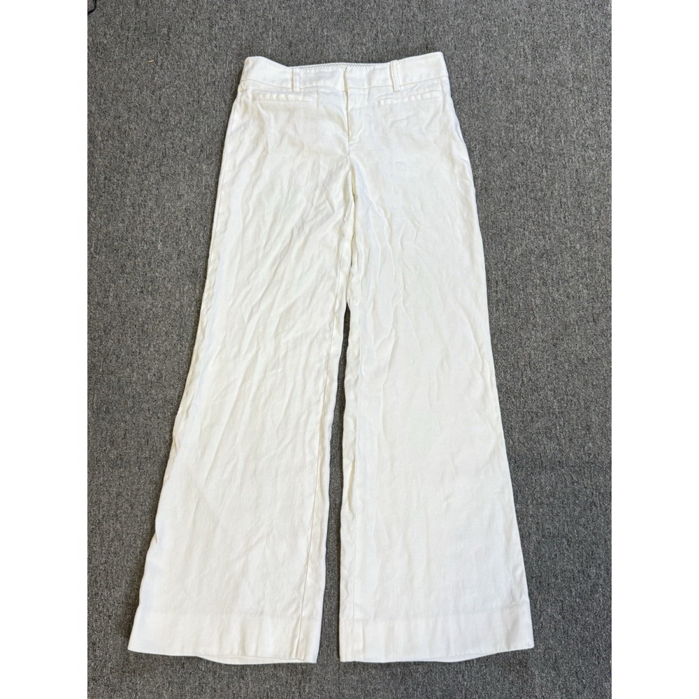 Lilly Pulitzer White Linen‎ Cotton Wide Leg Pants Women's Size 6 Casual Beach